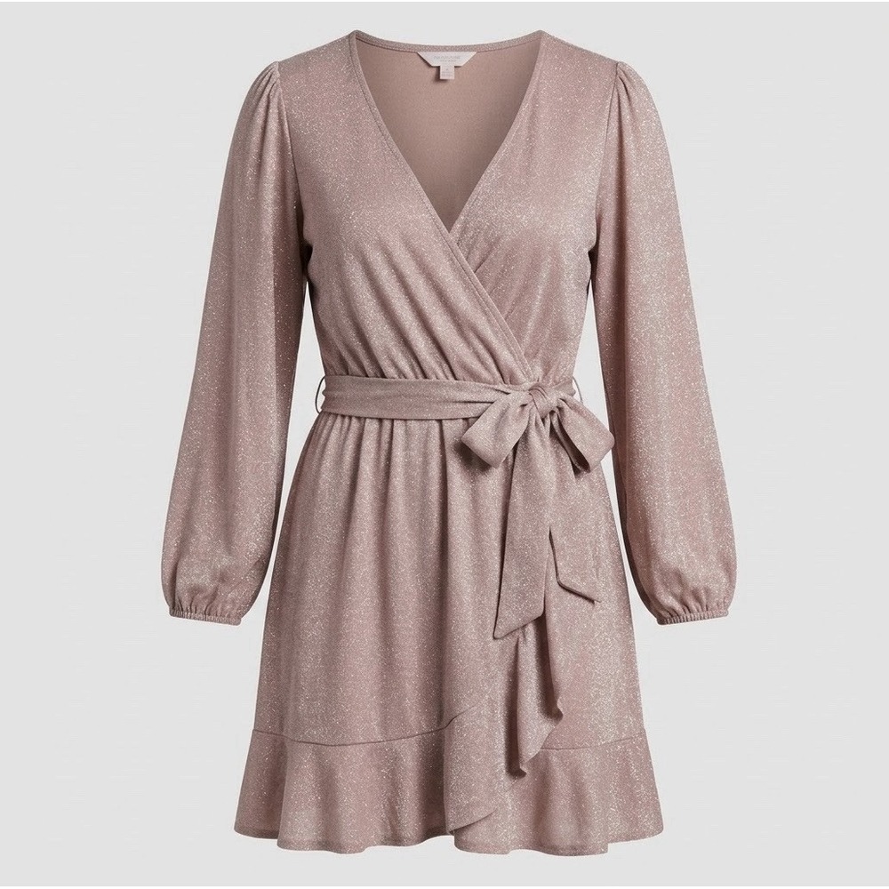LC Lauren Conrad Rose Gold Glitter Ruffle-Hem Party Dress XL